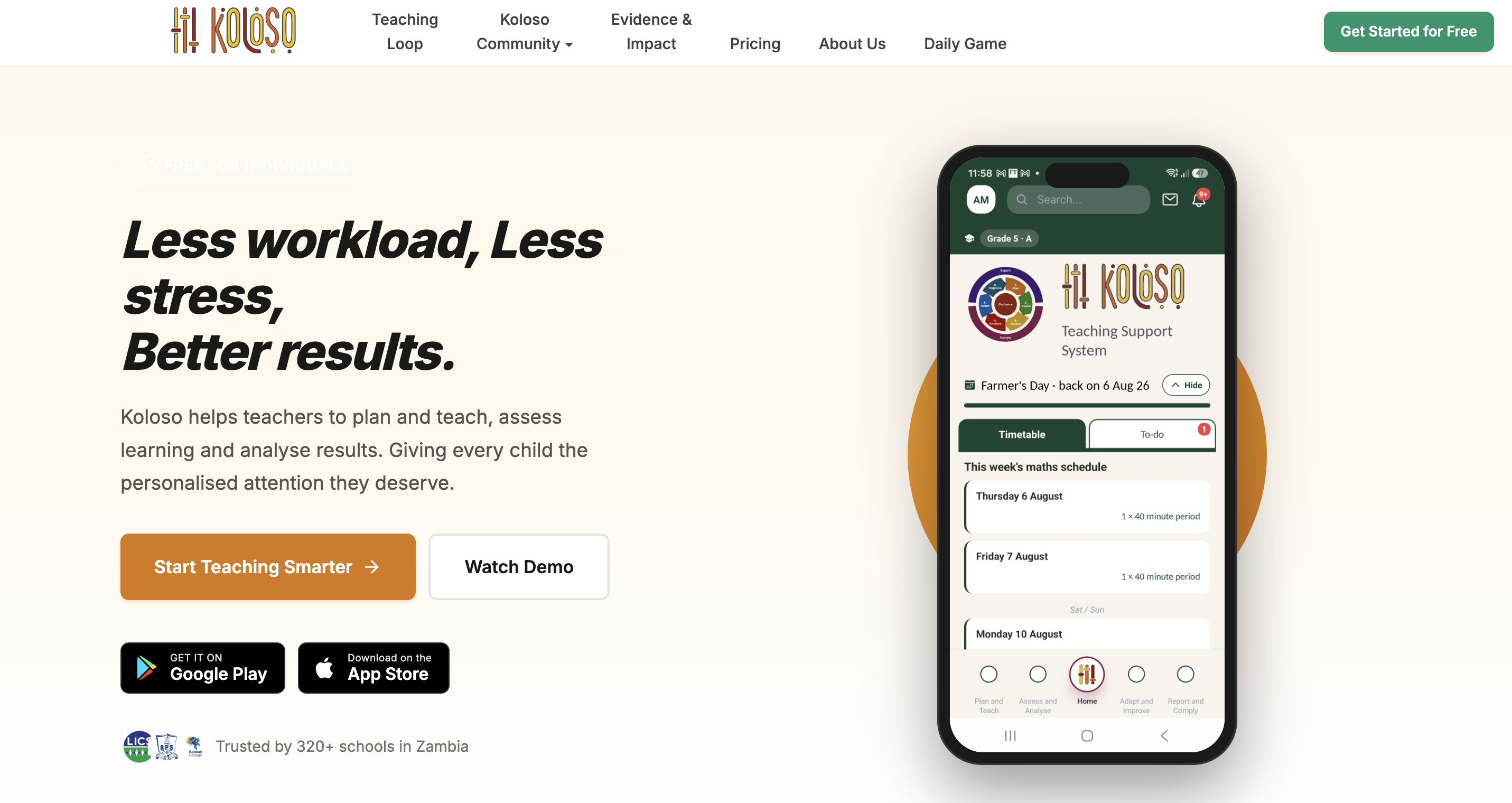 Koloso app homepage